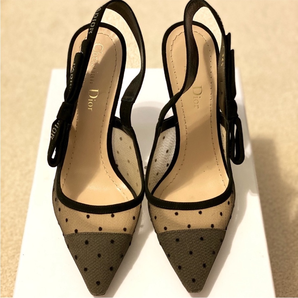 Dior Black and Tan Polka Dot Heels
